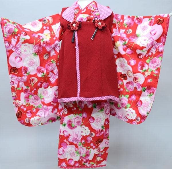 七五三 三歳 女児 被布 着物 フルセット 松田聖子 赤色 NO33882 七五三